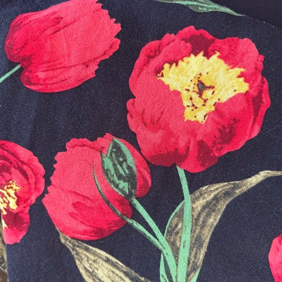 TULIP Dress Midi S/L Cheerful Black Red Green Cotton Spandex EUC Sz L XL - Picture 9 of 11